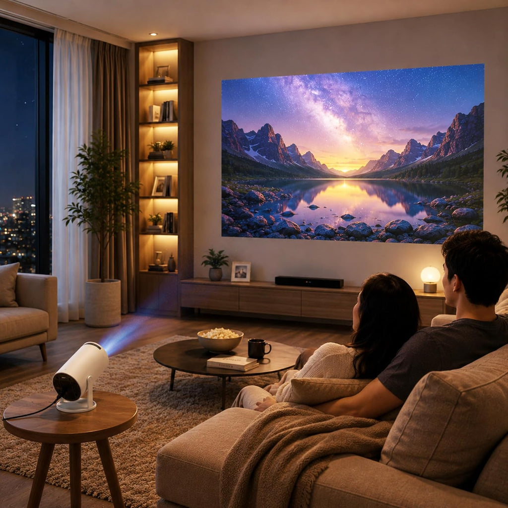 Smark Portable Smart Mini Projector, 4K 1080P Full HD Projector Supports Netflix, Prime and YouTube Etc. WiFi 5G, BT-5.0, Cinema Projector 180° Android 11, Compatible with TV Stick/Windows/iOS/Android
