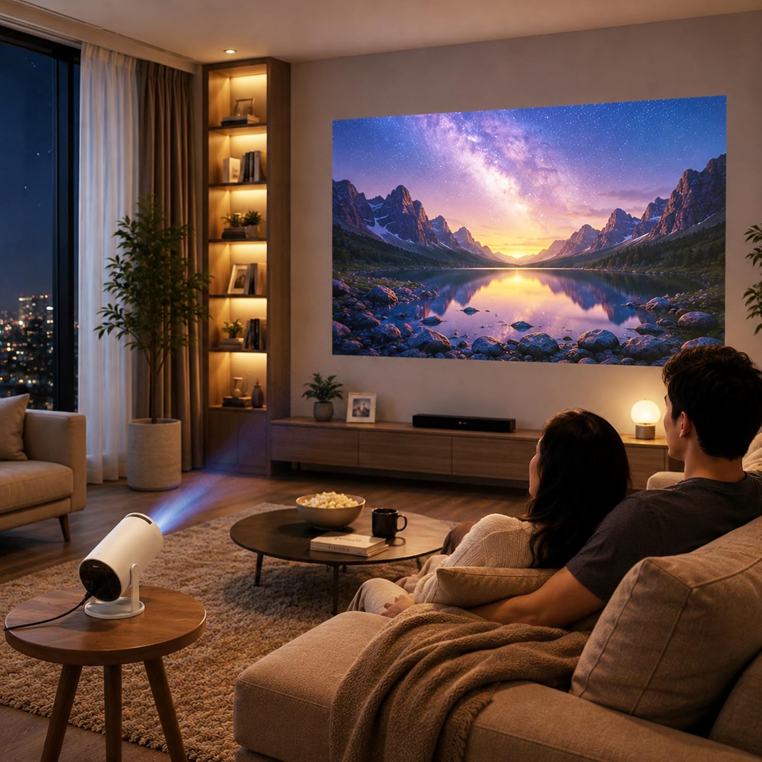 Smark Portable Smart Mini Projector, 4K 1080P Full HD Projector Supports Netflix, Prime and YouTube Etc. WiFi 5G, BT-5.0, Cinema Projector 180° Android 11, Compatible with TV Stick/Windows/iOS/Android